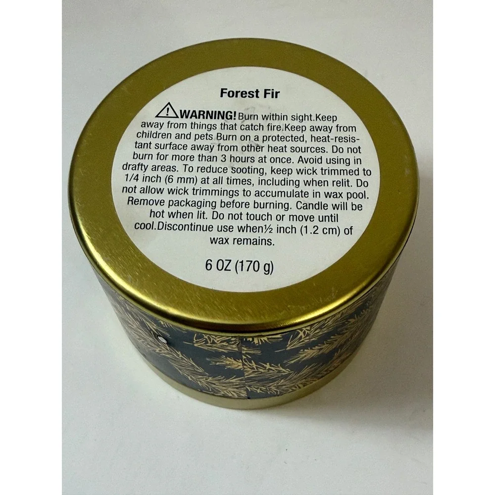 Forest Fir‎ Soy Blend Scented Candle 6 oz Gold and Black Decorative Tin 0186